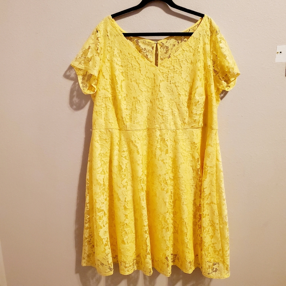 Julian Taylor yellow lace fit and flare dress